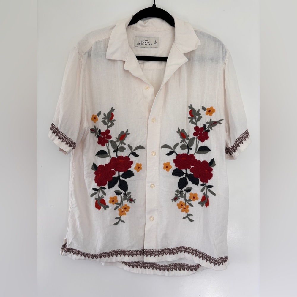 Linen Embroidered Shirt - Cream